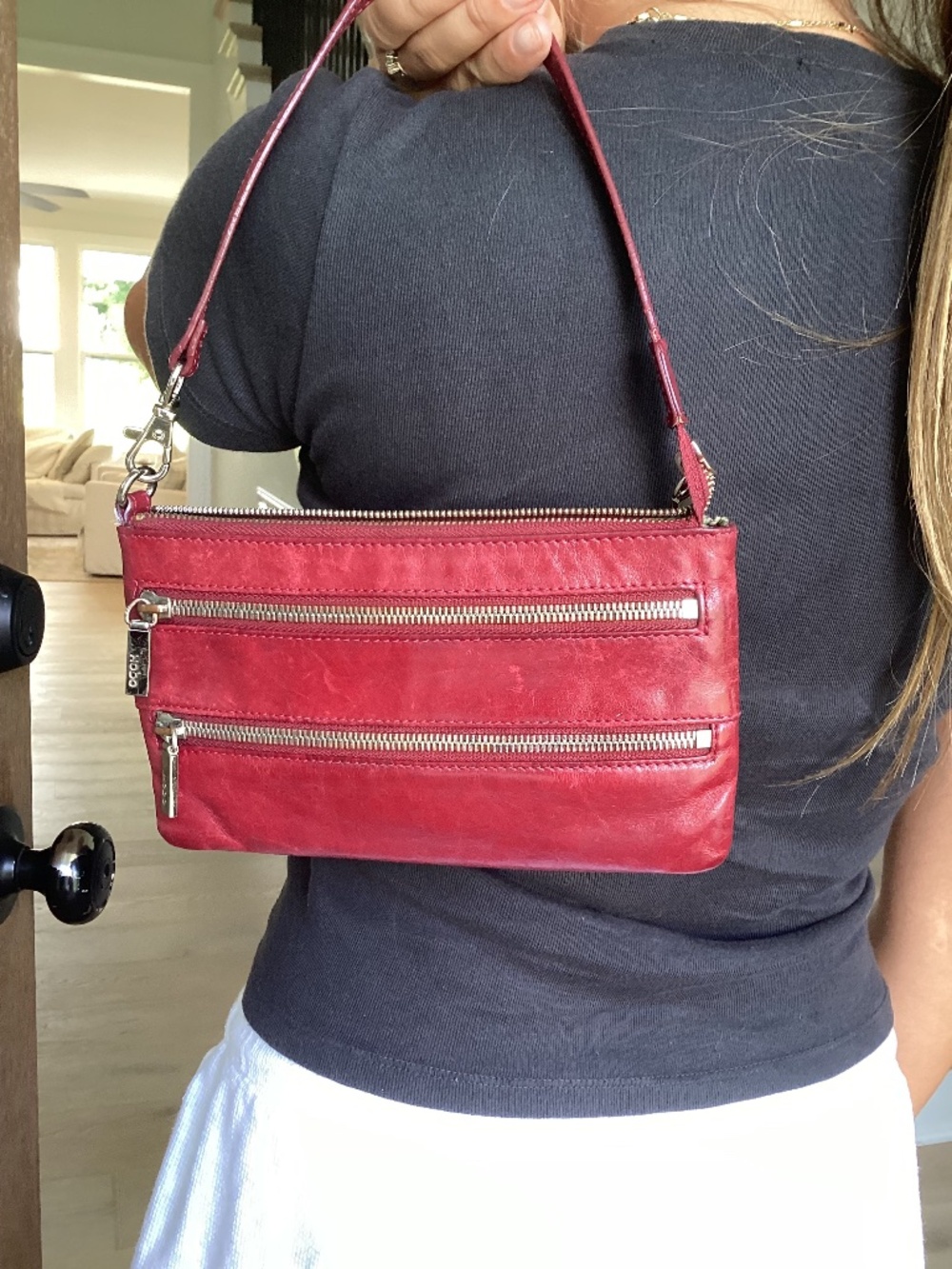 Hobo international red leather crossbody shoulder small purse feminine croquet
